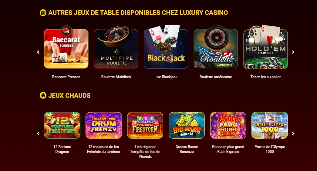 Blackjack, roulette et live casino